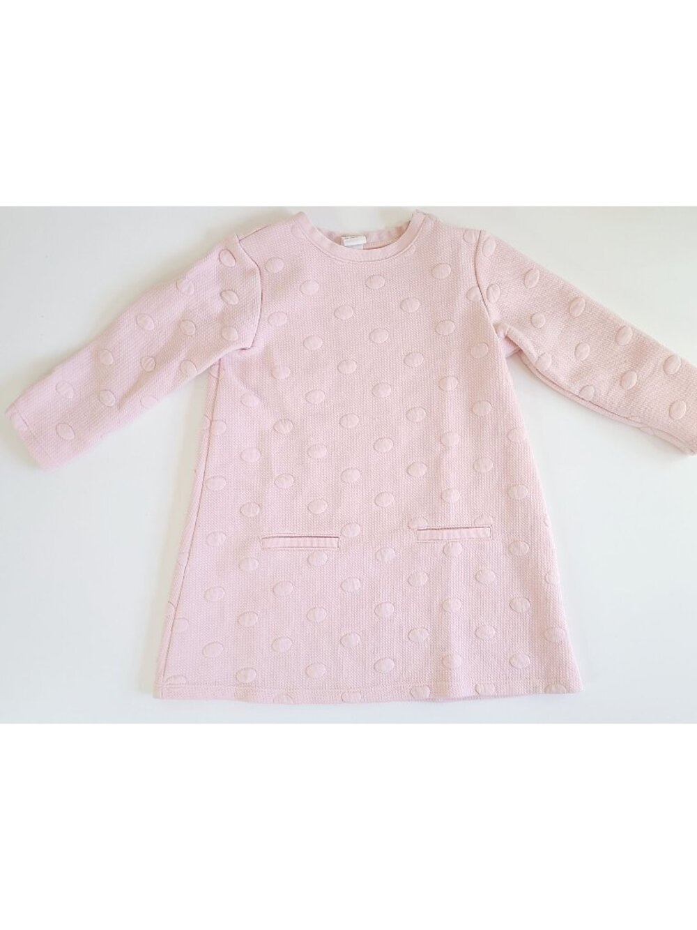H&M Sweater Dress Girls Pink Textured Polka Dot Long Sleeve Size 2-3Y
